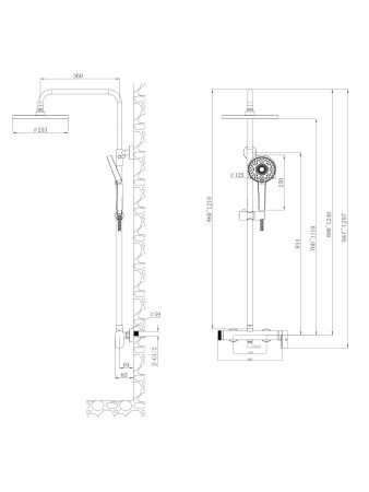 Душевая система с однорычажным смесителем для душа AGGER Sweet A2791255 оружейная сталь матовая